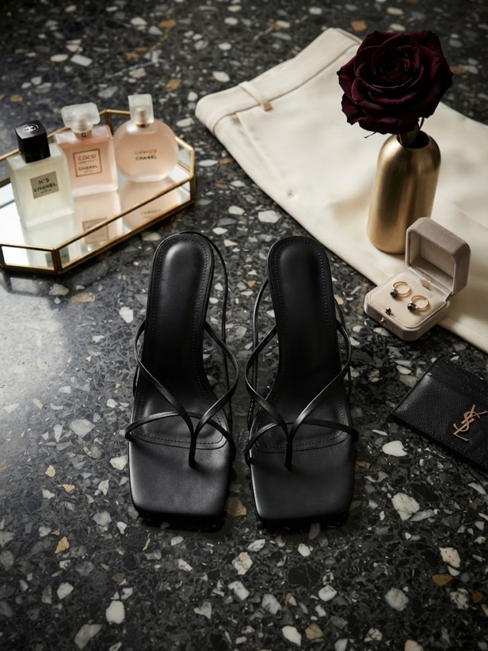Black Strappy Square-Toe Women's Sandals